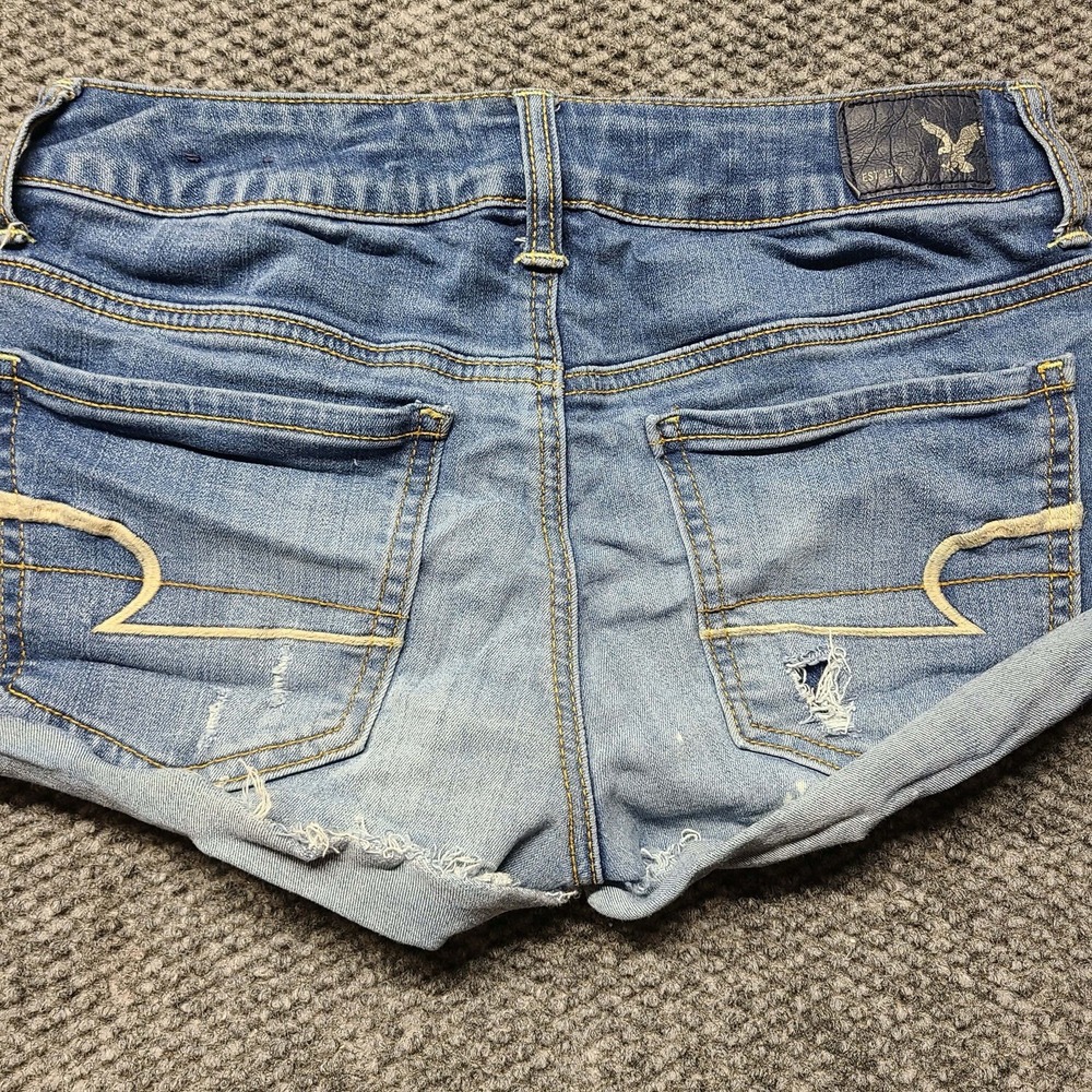 Y2k American Eagle Midi Shortie Distressed Cuffed Stretch Micro Shorts Sz 4 - Picture 15 of 16